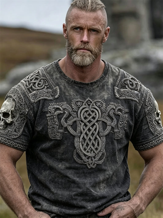Mäns Vintage Skulls Viking Celtic Knop Skriv ut korta ärmar t-shirt