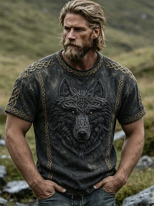 Mäns Vintage Wolf Fenrir Viking Celtic Knop Skriv ut korta ärmar t-shirt