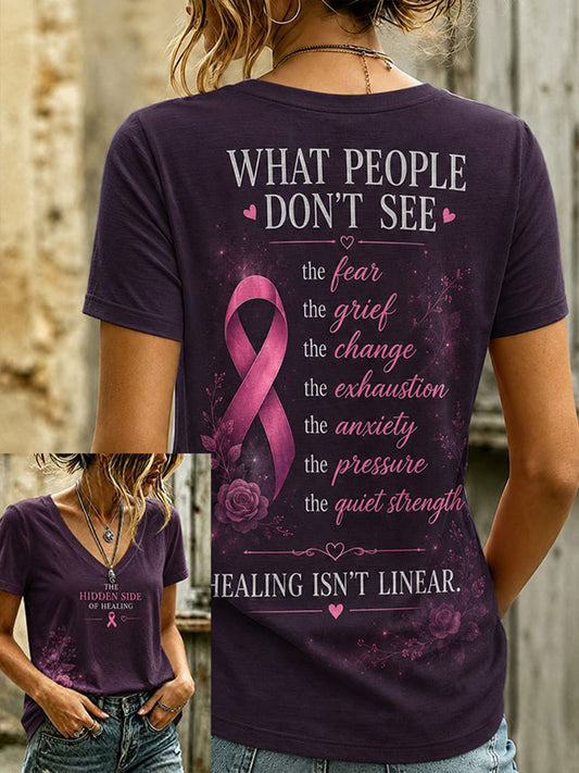 Kvinnlig grafisk t-shirt för cancermedvetande med informell stil
