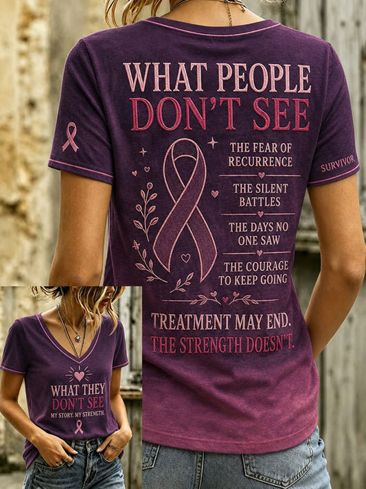 Kvinnlig grafisk t-shirt för cancermedvetande med informell stil