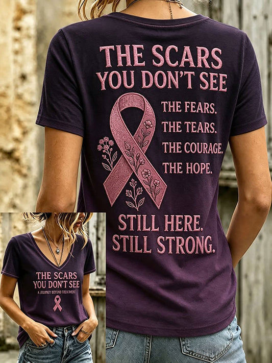 Kvinnlig grafisk t-shirt för cancermedvetande med informell stil
