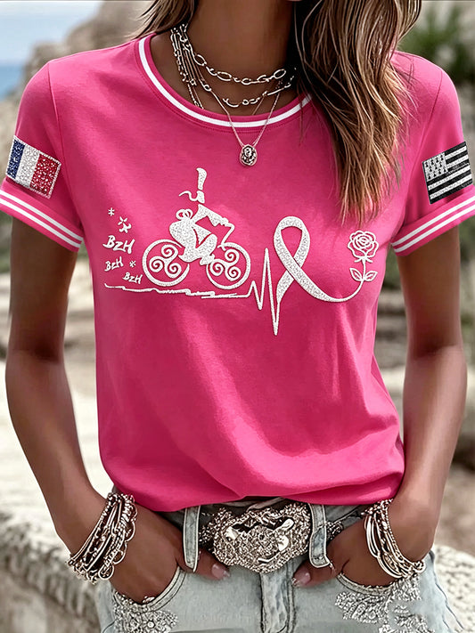 Kvinnor rosa franska Bretagne Bröstcancer medvetenhet Skriv ut Casual T-shirt