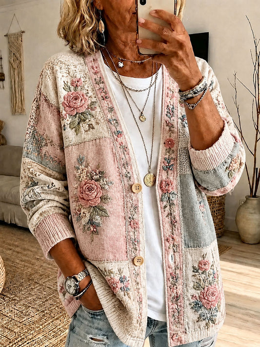 Kvinnlig casual kofta med blommönster på temat bröstcancerförebyggande åtgärder