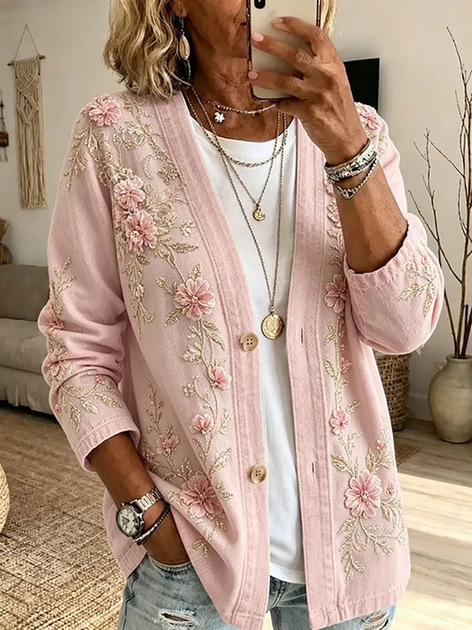 Kvinnlig casual kofta med blommönster på temat bröstcancerförebyggande åtgärder