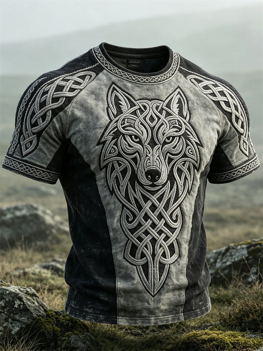 Viking Wolf Fenrir Celtic Knop Kontrast Skriv ut kort ärm t-shirt