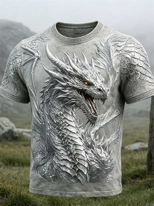 Mäns Viking Silver Dragon Celtic Knot Skriv ut kort ärm t-shirt