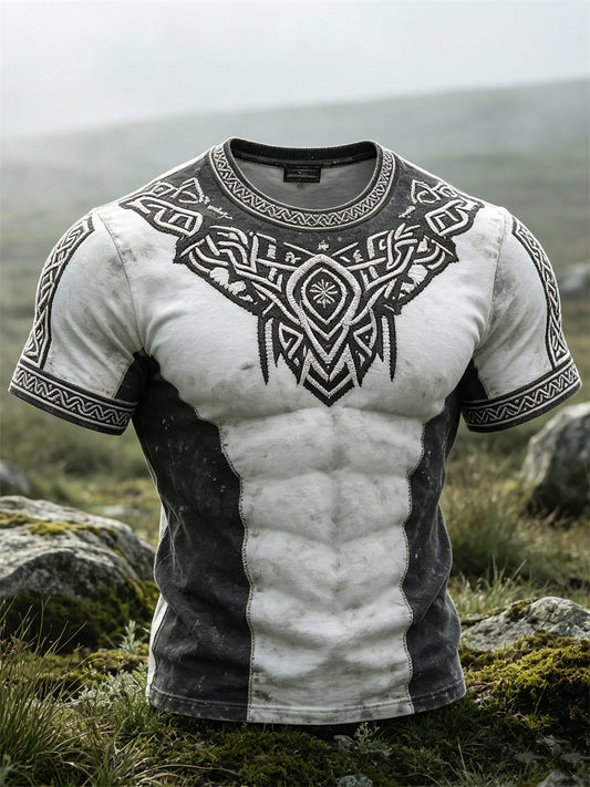 Mäns Viking Celtic Knop Kontrast Färg Skriv ut kort ärm t-shirt