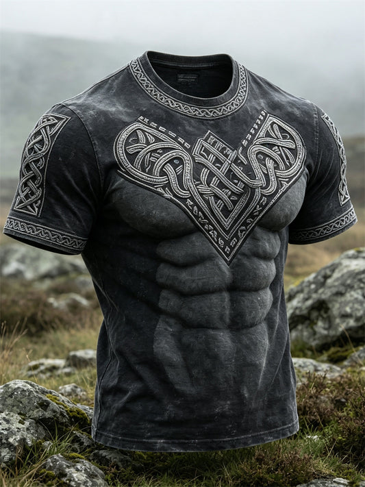Herrens Vintage Viking Celtic Knop Skriv ut kort ärm t-shirt