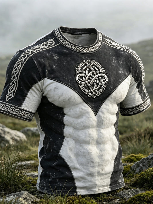Herr-T-shirt med vikingaknut och keltiskt mönster, kontrastfärgad print, kort ärm