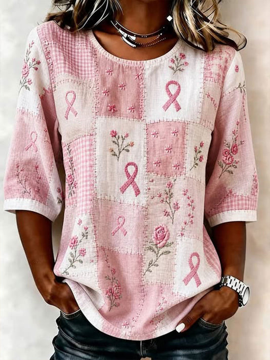 Kvinnors bröstcancer medvetenhet tryckt Casual T-shirt