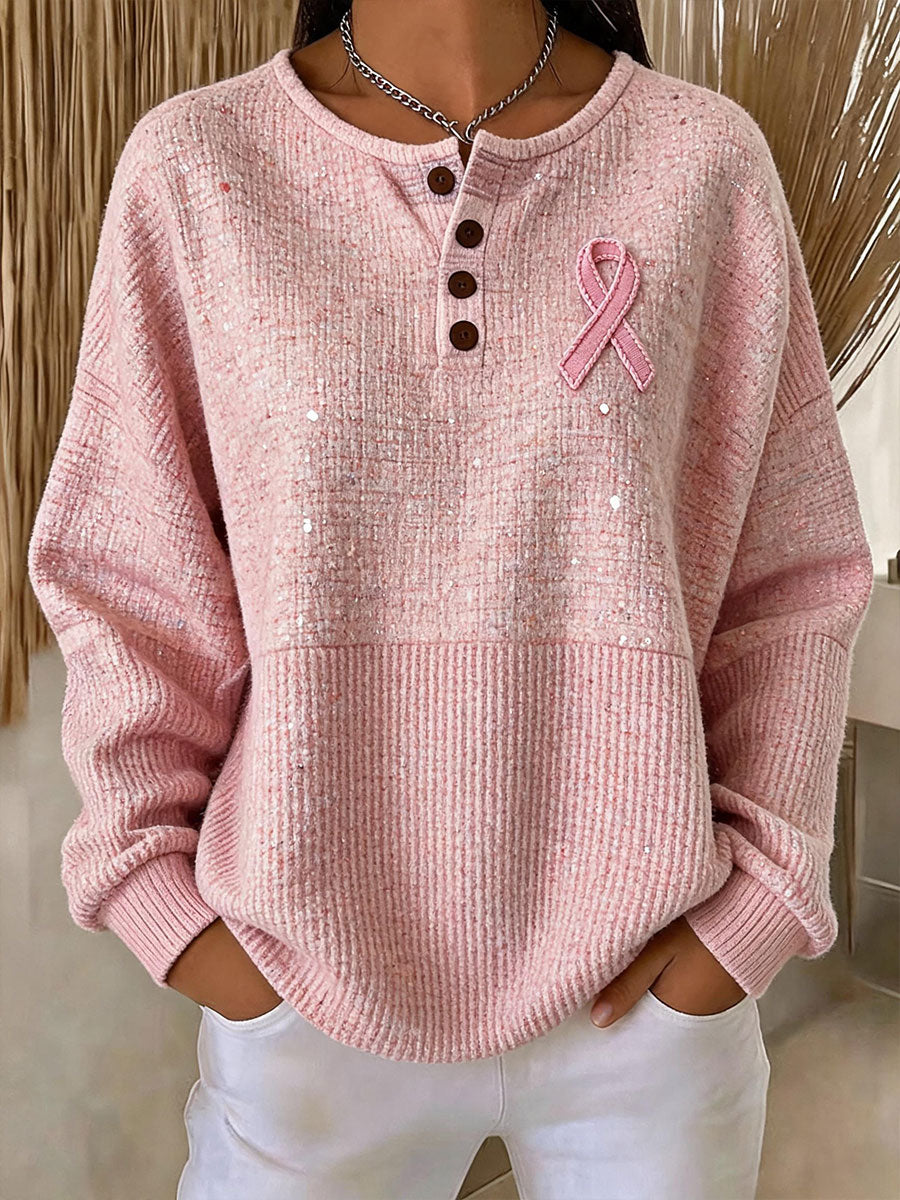 Kvinnors bröstcancer medvetenhet Tryckt Casual Topp