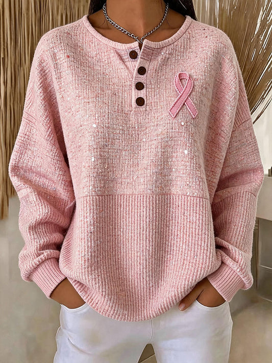 Kvinnors bröstcancer medvetenhet Tryckt Casual Topp