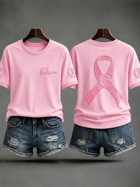 Kvinnors "tro"Breast cancer förebyggande och medvetenhet Casual T-shirt