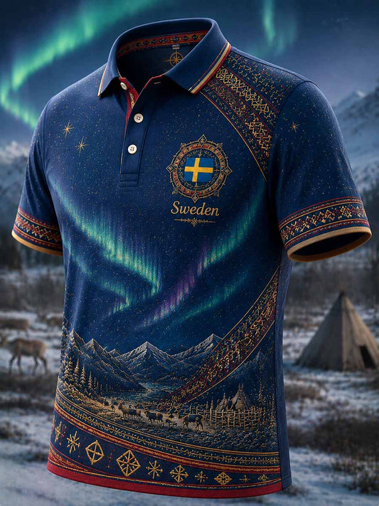 Mäns svenska samiska native Mönster Tryckt Polo skjjorta