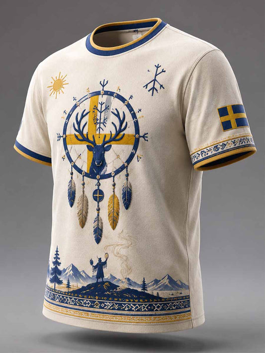 Mäns svenska samiska native Mönster Tryckt T-shirt