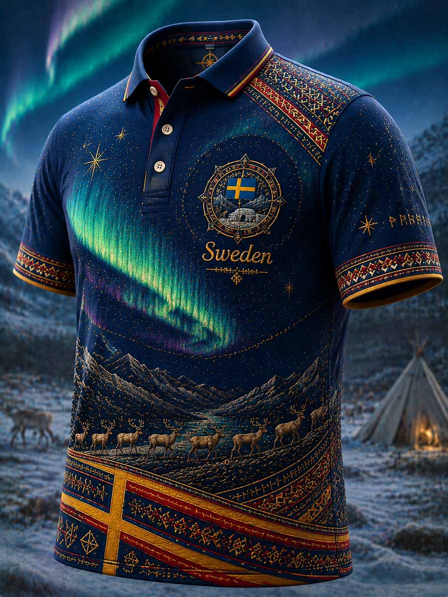 Mäns svenska samiska native Mönster Tryckt Polo skjjorta