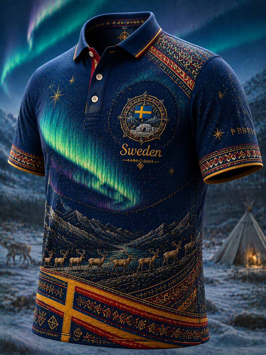 Mäns svenska samiska native Mönster Tryckt Polo skjjorta