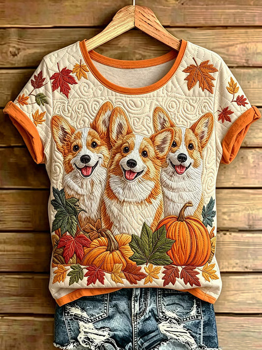 Kvinnors hösthundar Skriv ut Casual Tee