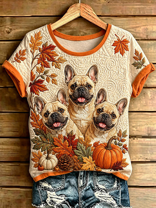 Kvinnlig höstig t-shirt med hundtryck i casual stil