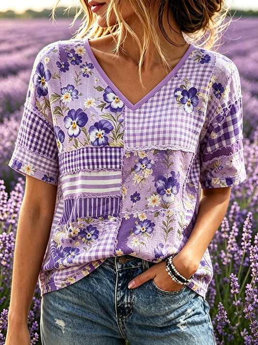 Kvinnors Alzheimersmedvetandeframstående stödbroderad konsttryck linne t-shirt med korta ärmar