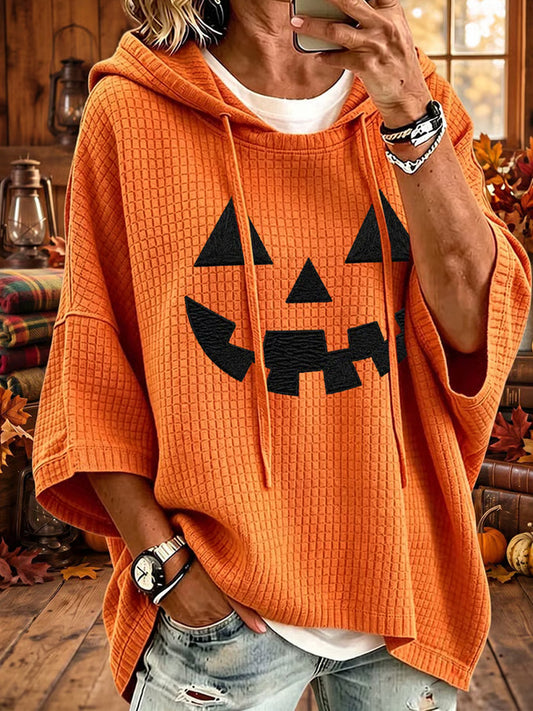 Kvinnors höst Halloween pumpa ansikte Kort ärm huva.