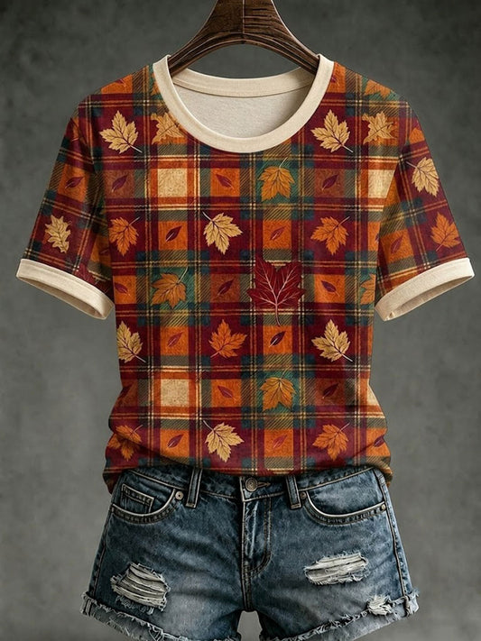 Damens höstlön Blad Kort ärm T-shirt