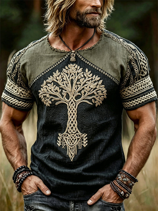 Mäns Viking träd av liv Celtic Knop Färgblock Skriv ut korta ärmar t-shirt