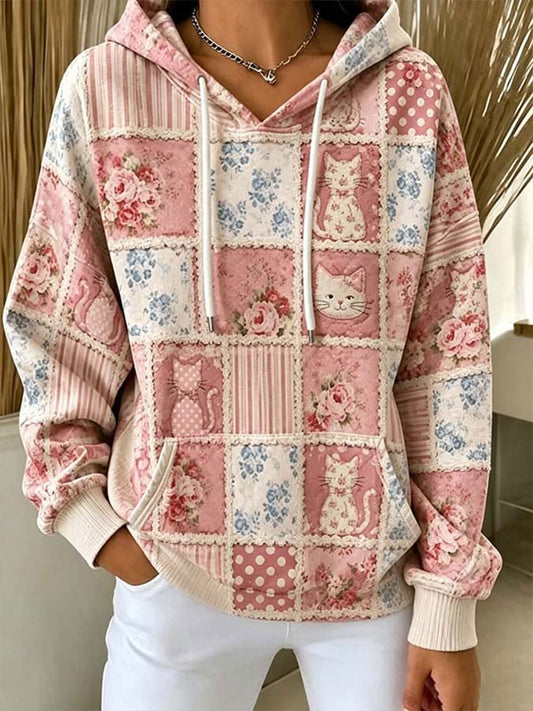 Kvinnors bröstcancer medvetenhet Cat Hoodie.