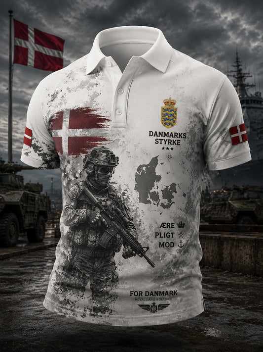 Mäns kortärm Polo tröja med Vintage militär-stil tryckt