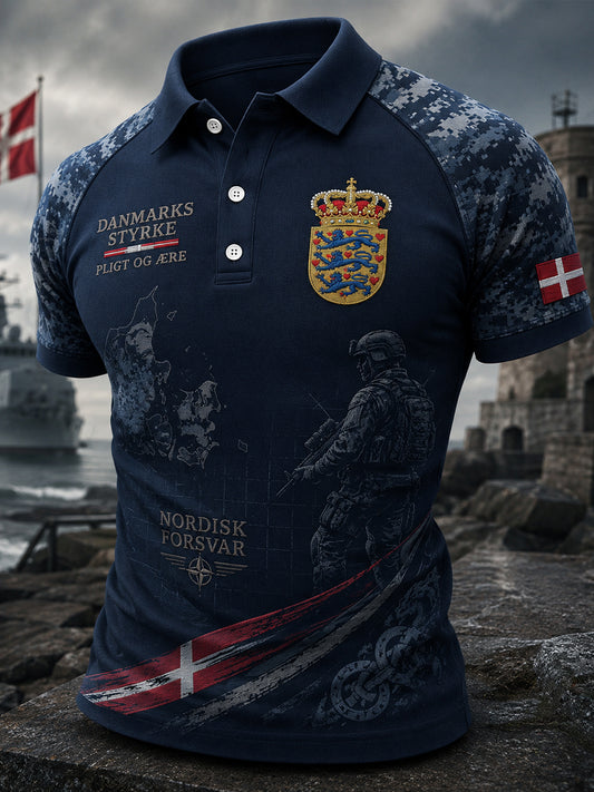 Mäns kortärm Polo tröja med Vintage militär-stil tryckt