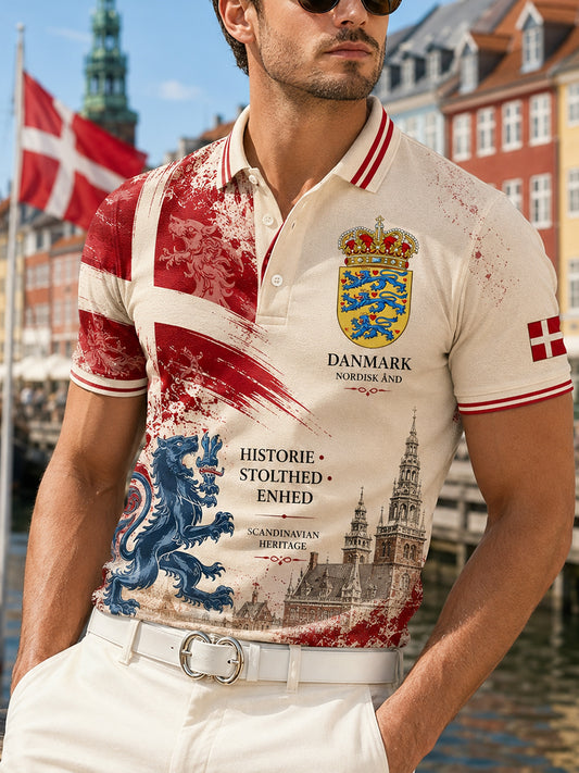 Mäns kortärm Polo tröja med patriotiska flagg-tema tryckt