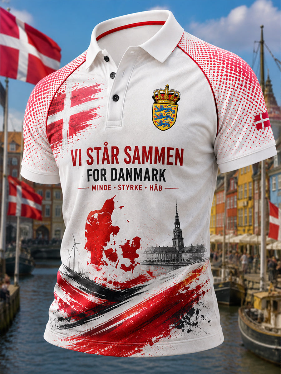 Herrpolotröja med korta ärmar och patriotisk minnesmärkeprint