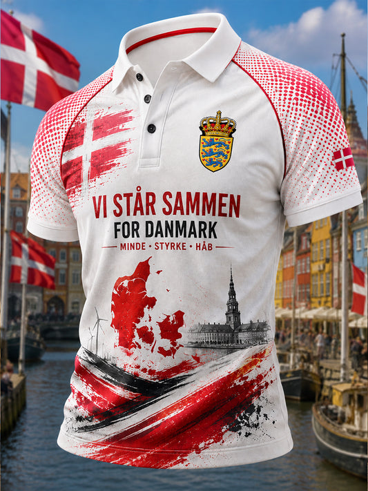 Herrpolotröja med korta ärmar och patriotisk minnesmärkeprint