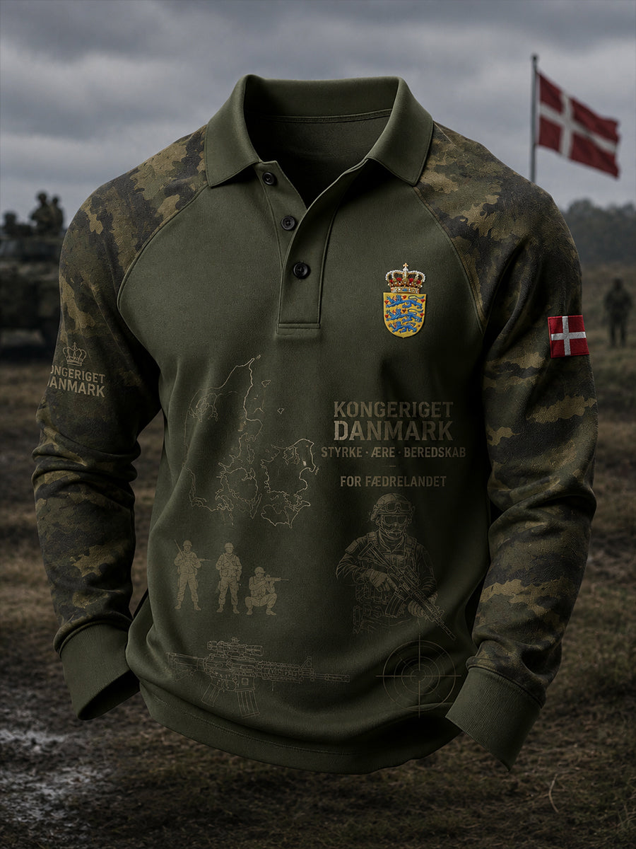 Mäns långärm Polo tröja med Vintage militär-stil tryckt