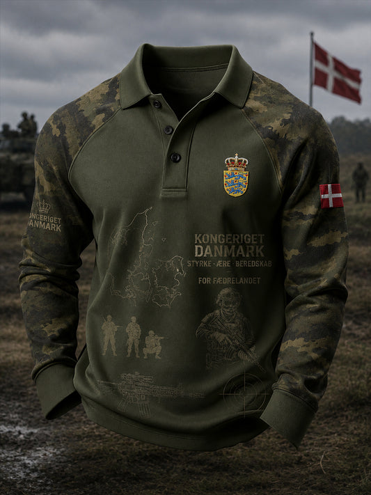 Mäns långärm Polo tröja med Vintage militär-stil tryckt