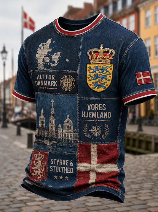 Herr-T-shirt med korta ärmar och patriotisk minnesmärkeprint