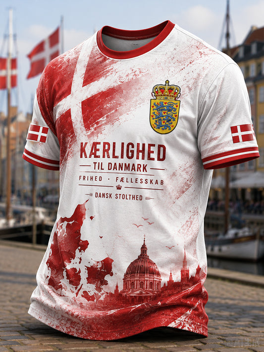 Herr-T-shirt med korta ärmar och patriotisk minnesmärkeprint