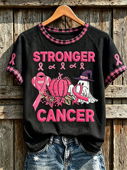 Kvinnor bröstcancer tema spök element mönster tryckt avslappnad kortärmade T-shirt