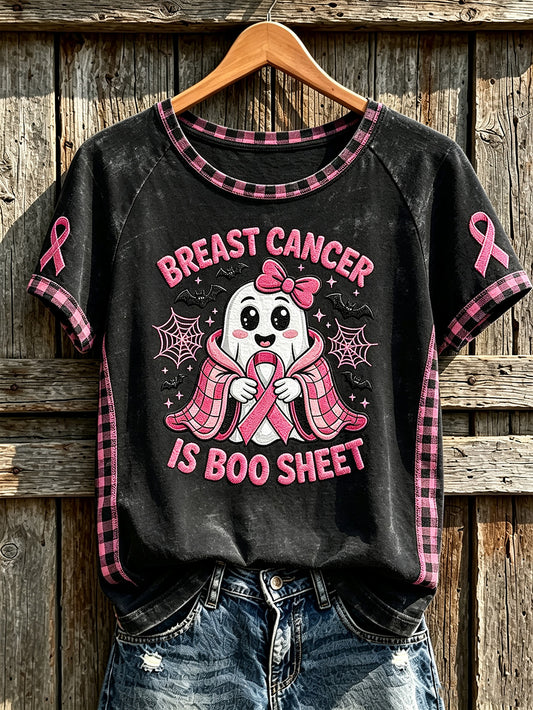 T-shirt i vardagsstil med korta ärmar, tryckt mönster med spöklika inslag på temat bröstcancer hos kvinnor