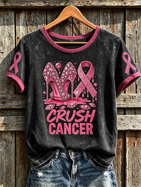 T-shirt i vardagsstil med korta ärmar och tryckt mönster på temat bröstcancer hos kvinnor