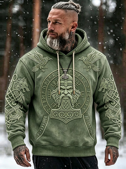 Mäns Vintage Viking Inspirerad konst Print bekväm Hoodie med fickar