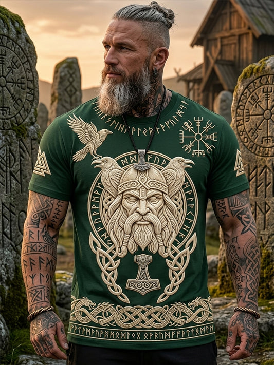 Mäns Vintage Viking Inspirerad konst Print Casual Short Slemmar T-shirt