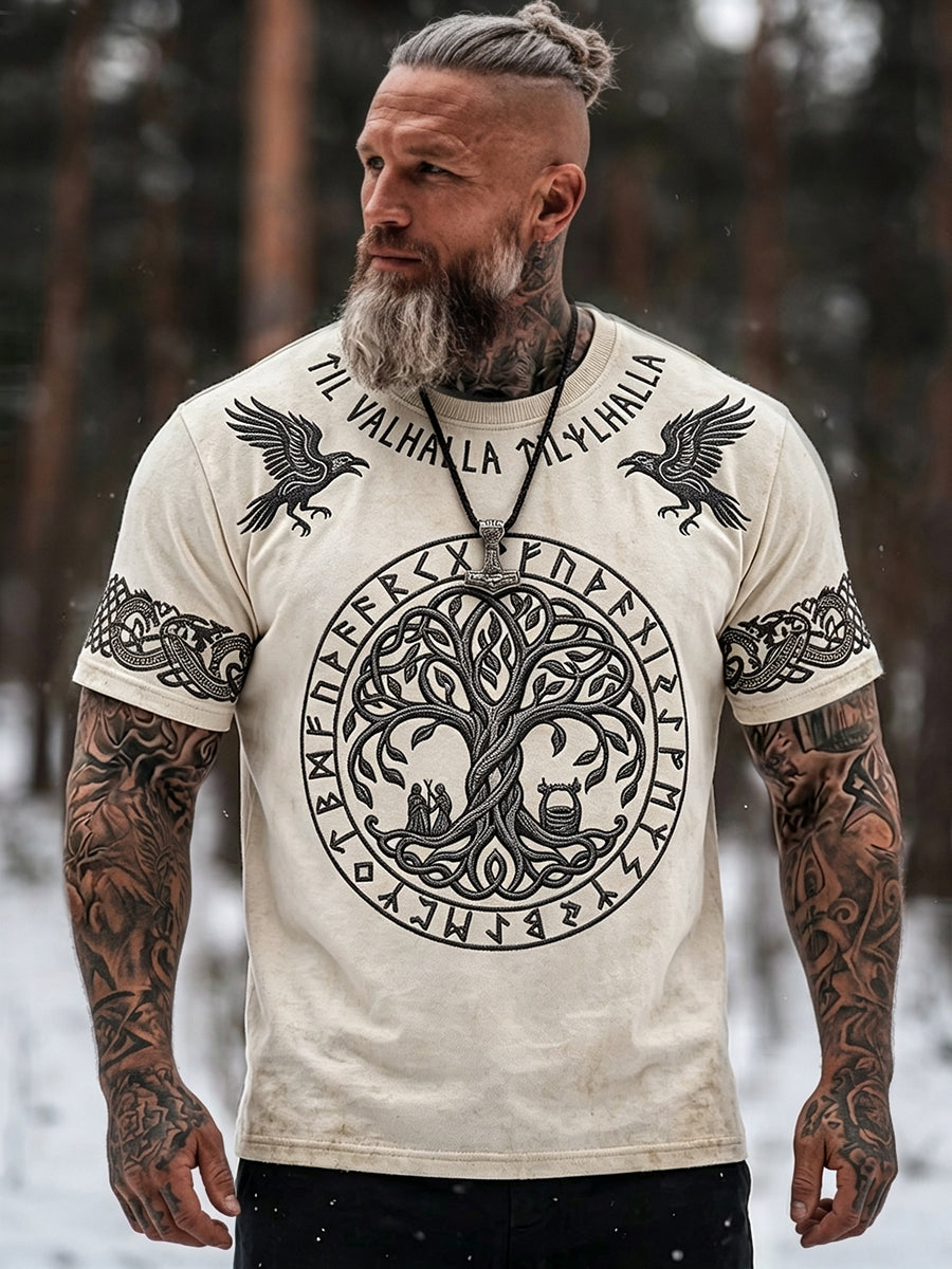 Mäns Vintage Viking träd liv Celtic Print Casual Short Slemmar T-shirt