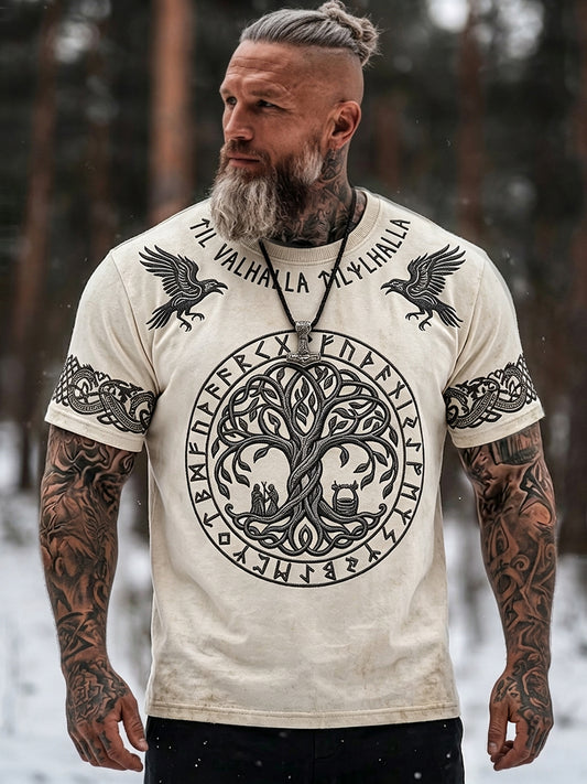 Mäns Vintage Viking träd liv Celtic Print Casual Short Slemmar T-shirt