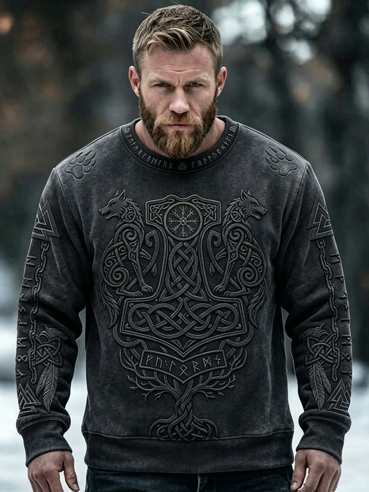 Mäns Vintage Viking Inspirerad konst Print bekvämt besättning hals tröj