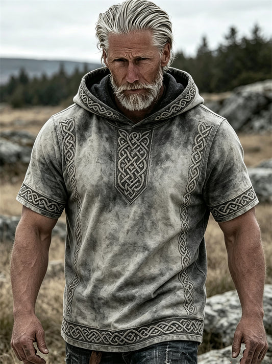 Mäns Vintage Viking Celtic Knop Skriv ut kort ärm Hoodie