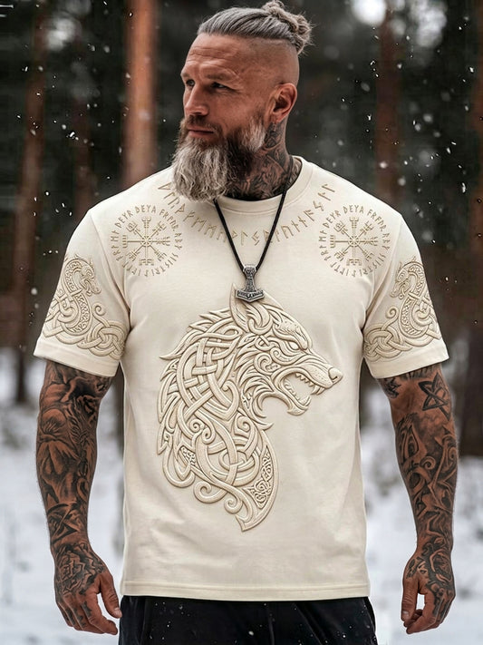 Mäns Vintage Viking Celtic Wolf Art Print Casual Short Slemmar T-shirt