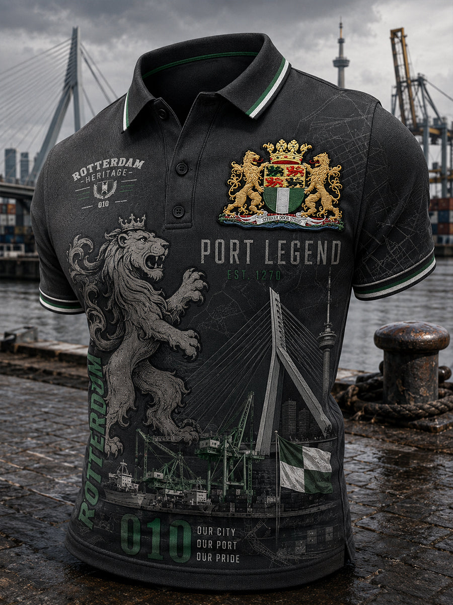 Herrpolotröja med korta ärmar och vintageprint i stil av stadssouvenirer