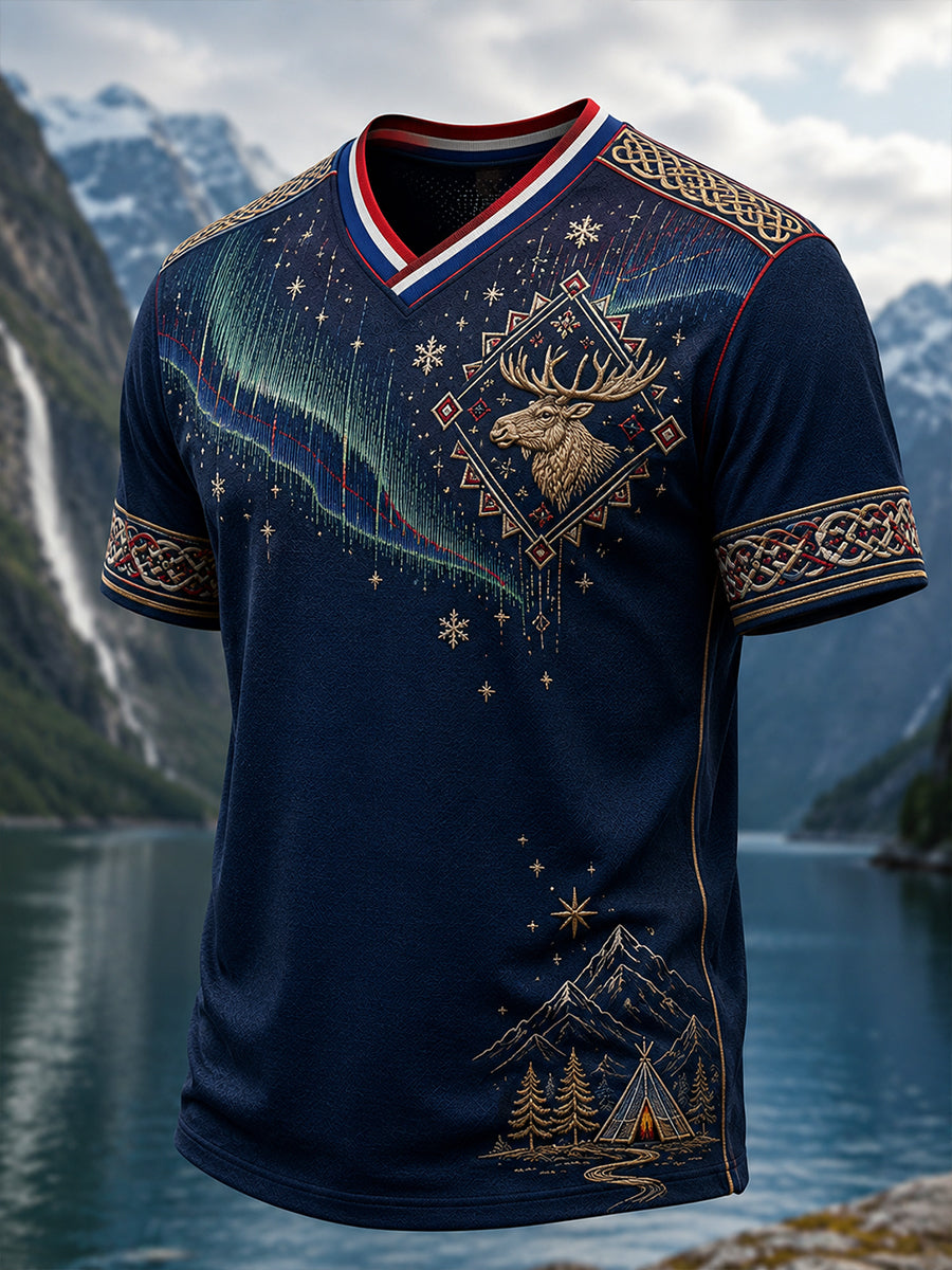 Mäns norska samiska kulturella element Konst Skriv ut V-Hack T-shirt
