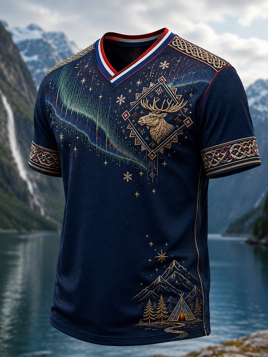 Mäns norska samiska kulturella element Konst Skriv ut V-Hack T-shirt
